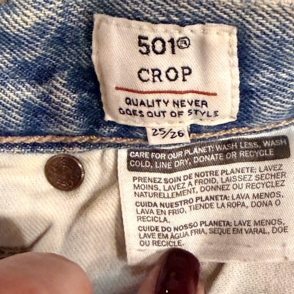 Levi’s 501 Crop Straight Leg Selvedge Denim Jeans Y2K W25 Blue - Picture 10 of 13